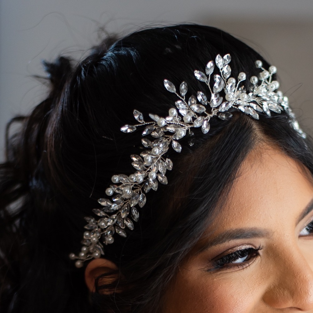 Wedding beaded  hair piece with ties